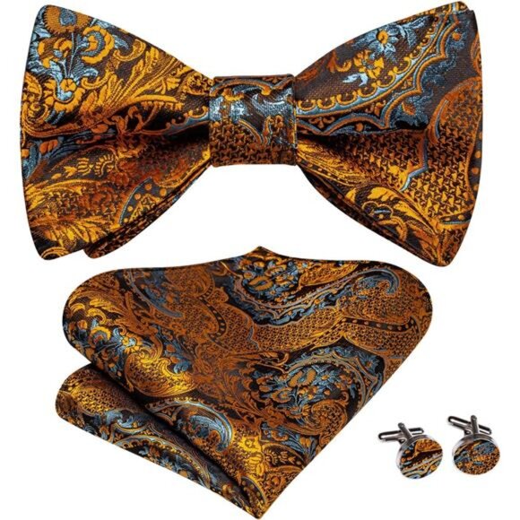 Men's Silk Vest Bowtie Set Formal Suit Vest Jacquard Tie Handkerchief - Picture 5 of 6